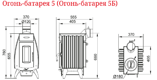 Отопительная печь Огонь-Батарея 5 антрацит-серый металлик Термофор
