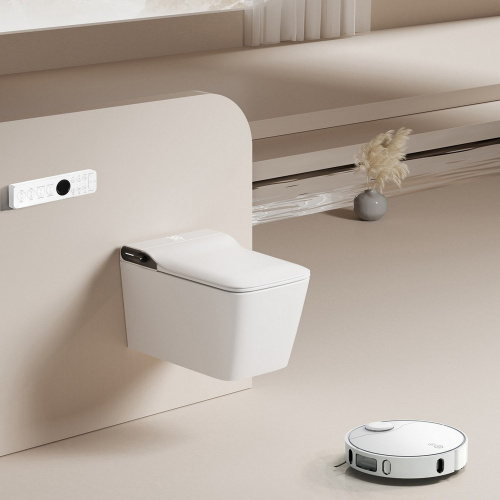 Комплект ABBER подвесной электронный унитаз-биде Rechteck AC1215S белый с импульсным смывом, инсталляция AC0101P