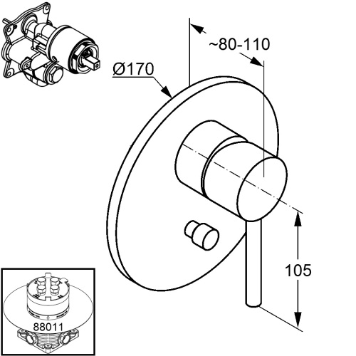 Смеситель для скрытого монтажа Kludi Bozz 386500576 Хром, автом. переключение душ/ванна, высота 170мм, неполный комплект