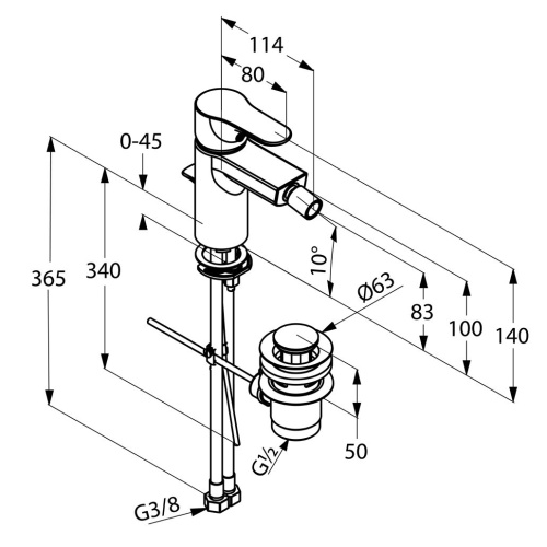 Смеситель для биде Kludi Objekta 324160575 Хром, донный клапан