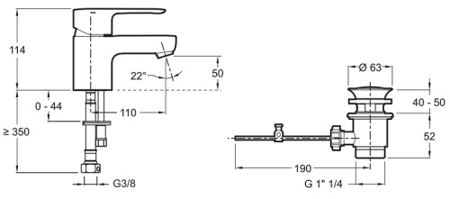 Смеситель для раковины Jacob Delafon July E16027-4-CP хром, донный клапан