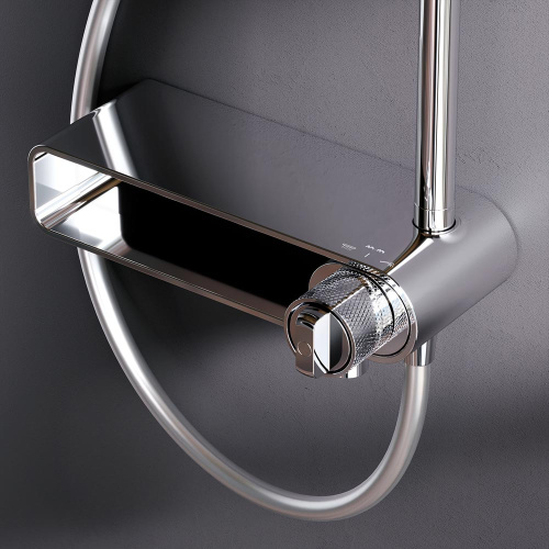 Душевая система Am.Pm X-Joy F0785A700 хром: смеситель полка с изливом, стойка с верхним душем, ручной душ