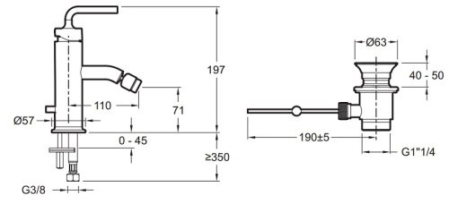 Смеситель для биде Jacob Delafon Purist E14434-4A-CP Хром, однорычажный, донный клапан
