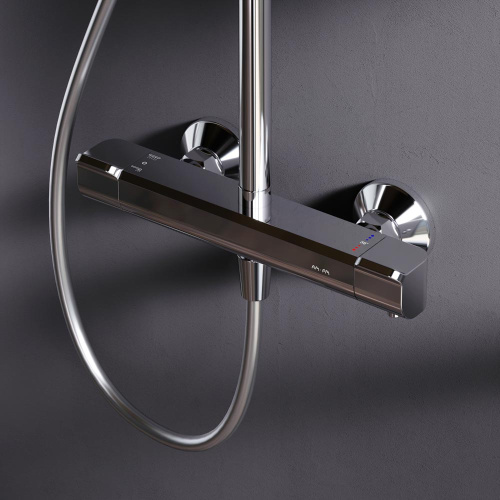 Душевая система Am.Pm Func F078F400 хром: смеситель с термостатом, стойка с верхним душем, ручной душ