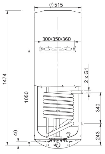 Бойлер косвенного нагрева Stout 200 литров, ТЭН 2,4 кВт, настенный