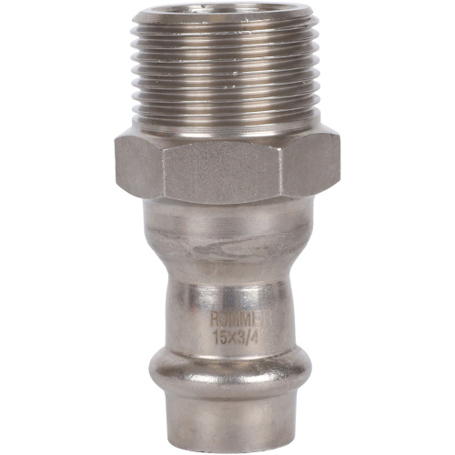 Соединитель ВПр-НР 15x3/4" пресс, нержавеющая сталь Rommer