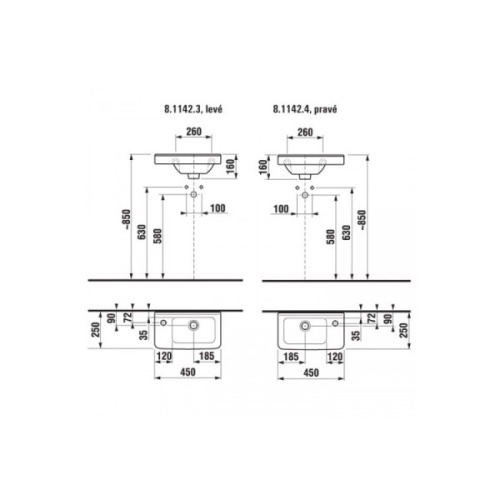 Рукомойник Jika Cubito 114230001051 белый, левый 450x250