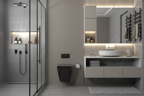 Комплект ABBER: унитаз Rechteck AC1201MB черный матовый, инсталляция AC0105, клавиша AC0120MB черный матовый