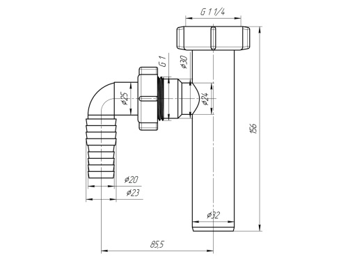 Отвод для подключения бытовой техники 1 1/4"x32 в сифон ANI М220