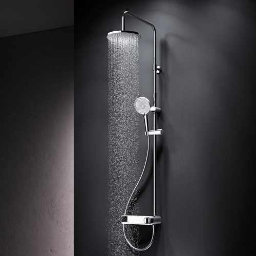 Душевая система Am.Pm X-Joy F0785A600 хром: смеситель полка, стойка с верхним душем, ручной душ