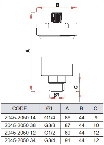 Воздухоотводчик автоматический FAR GAISER 1/2" FA 2050 прямой с верхним отведением воздуха