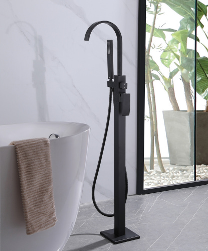 Смеситель для ванны ABBER Wasserfall AF8615B напольный, черный матовый