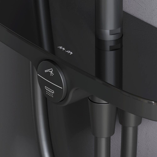 Душевая система Am.Pm Like F0780222 черный: переключатель полка, стойка с верхним душем, ручной душ