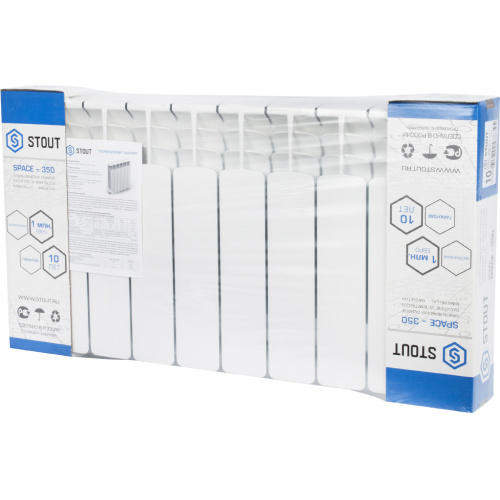 Биметаллический радиатор STOUT Space 350 - 10 секций, боковое, белый RAL 9016