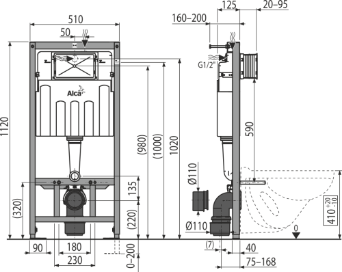 Инсталляция для унитаза 3 в 1 Alcaplast Sádromodul рама AM101/1120, кнопка M71, крепеж
