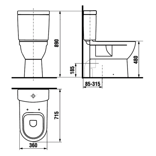 Унитаз Jika Mio (чаша) 247160000001 белый, высокая чаша 50см, 715x360