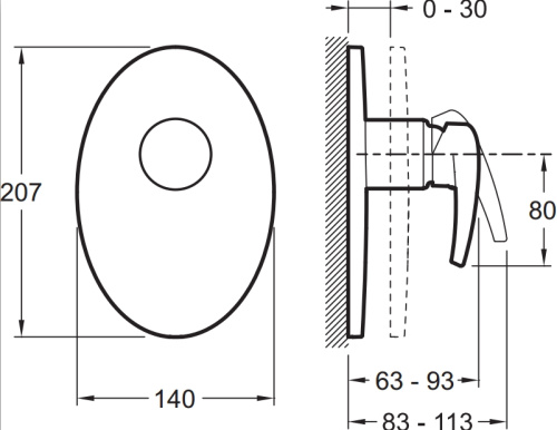 Смеситель для скрытого монтажа Jacob Delafon Panache E98704-CP Хром, на 1 выход, неполный комплект