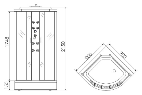 Душевая кабина 90x90 Erlit Comfort ER3509PF-C3 гидромассаж, низкий поддон