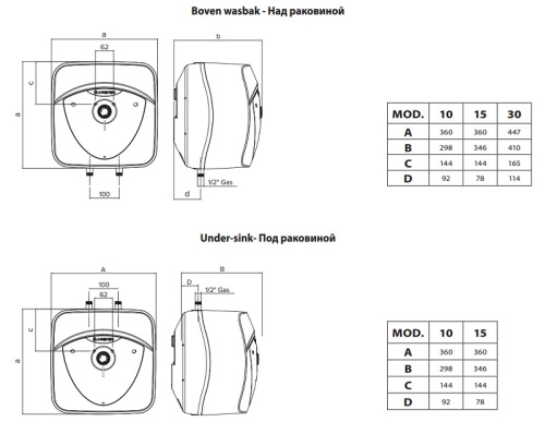 Водонагреватель Ariston ABS Andris Lux 10 UR под мойку, ТЭН 1,2кВт