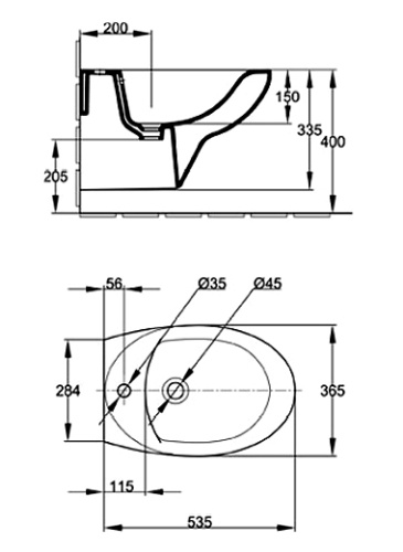 Биде подвесное Jacob Delafon Patio E4189-00 белый 365х335х535