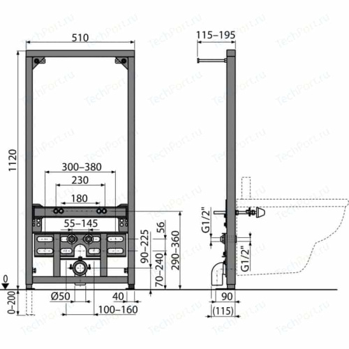 Монтажная рама Alcaplast A105/1120 для биде (высота монтажа 1,12 м)