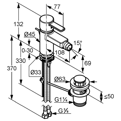Смеситель для биде Kludi Zenta 385300575 Хром, донный клапан