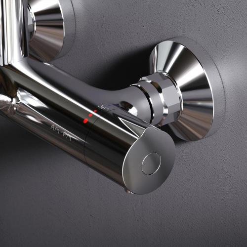 Душевая система Am.Pm Like F0780564 хром: смеситель с термостатом и изливом, стойка с верхним душем, ручной душ