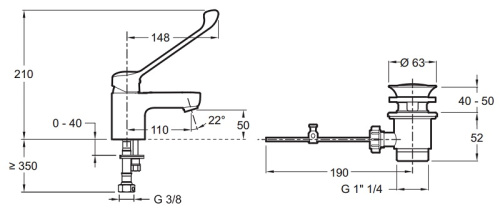 Смеситель для раковины Jacob Delafon July E16024-4-CP хром, медицинский, донный клапан