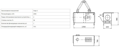 Стол сварщика Марс-2УМ с воздуховытяжным устройством на 4 м