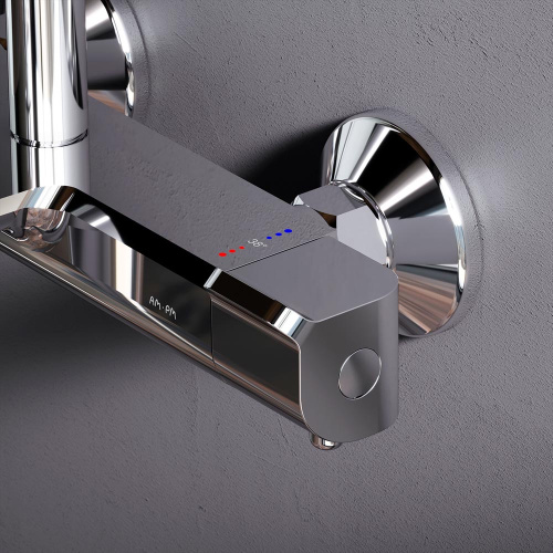 Душевая система Am.Pm Func F078F500 хром: смеситель с термостатом и изливом, стойка с верхним душем, ручной душ