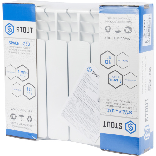 Биметаллический радиатор STOUT Space 350 - 6 секций, боковое, белый RAL 9016