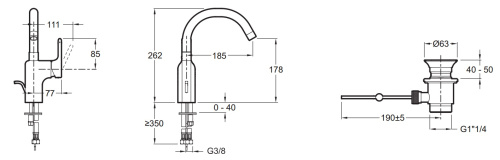 Смеситель для раковины Jacob Delafon Singulier E10862-CP хром, поворотный излив, донный клапан