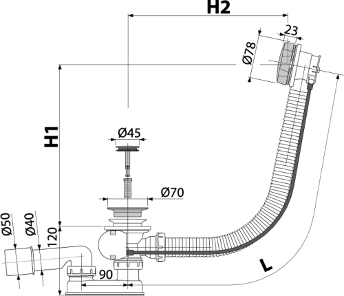 Сифон Alcaplast A55ANTIC для ванны автомат комплект, бронза-антик