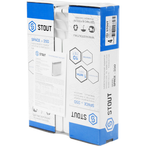 Биметаллический радиатор STOUT Space 350 - 4 секции, боковое, белый RAL 9016