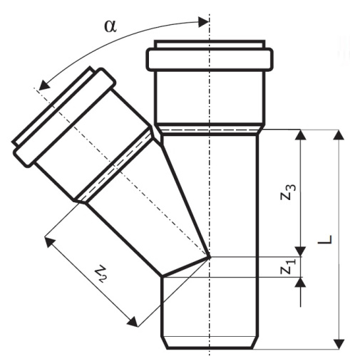 Тройник 32x45° косой, PP HTEA Ostendorf внутренняя канализация
