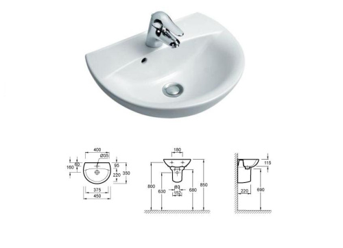 Раковина Jacob Delafon Odeon E4152-00 белый 450х170х350