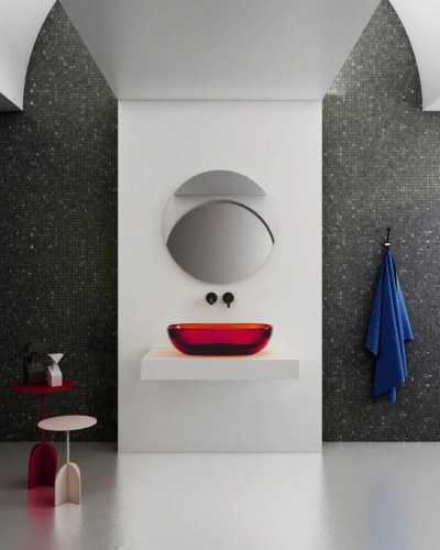 Раковина накладная прозрачная ABBER Kristall AT2805Rubin красная