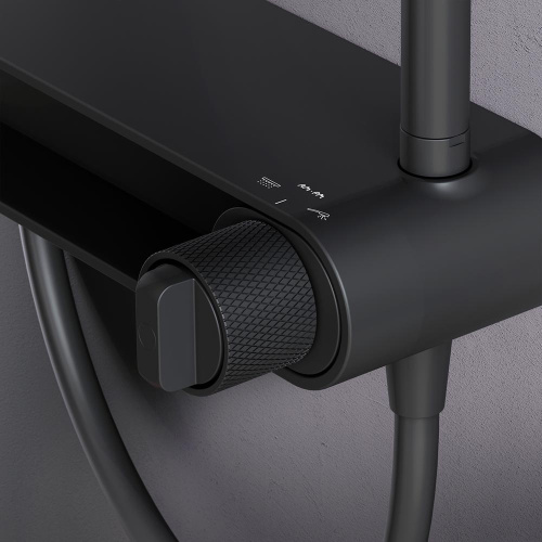 Душевая система Am.Pm X-Joy F0785A622 черный: смеситель полка, стойка с верхним душем, ручной душ