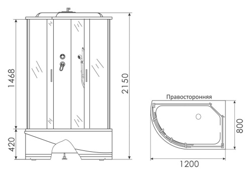 Душевая кабина 120x80 Erlit Comfort ER3512TPR-C3 правая, высокий поддон