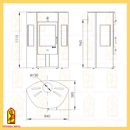 Печь-камин Мета «Енисей-2», 11 кВт