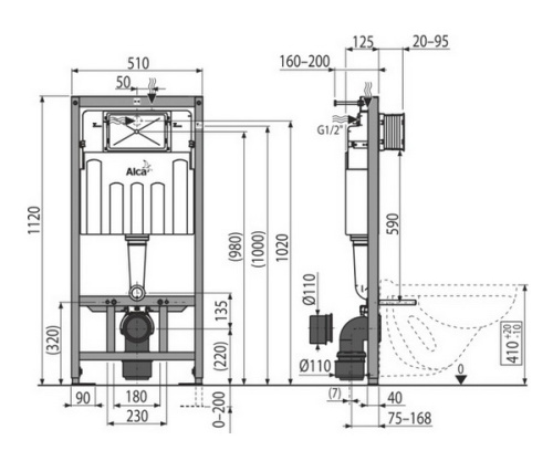 Инсталляция для унитаза 4 в 1 Alcaplast Sádromodul рама AM101/1120, кнопка M1720-1, звукоизоляция, крепеж
