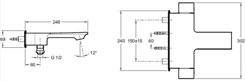 Смеситель для ванны Jacob Delafon Stance E9103-CP Хром, излив 217мм, термостатический