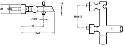 Смеситель для ванны Jacob Delafon Toobi E8963-BN хром, с настенными крепежами и кольцами