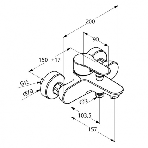 Смеситель для ванны Kludi Objekta 326530575 хром, настенный, литой рычаг