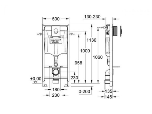 Инсталляция для унитаза 4 в 1 Grohe Rapid SL, бачок GD2, клавиша Skate Cosmopolitan, звукоизоляция 38775001