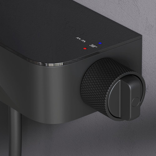 Душевая система Am.Pm Func F078F322 черный: смеситель полка с термостатом и изливом, стойка с верхним душем, ручной душ