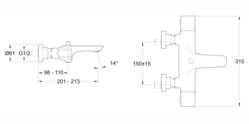 Смеситель для ванны Jacob Delafon AlEo E72286-CP Хром, излив (213мм), термостатический