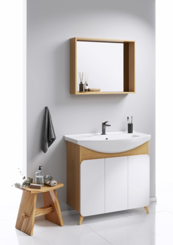 Тумба с умывальником AQWELLA Basic 87,5 Дуб золотой BAS0108DZ