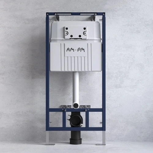 Унитаз с инсталляцией Am.Pm IS100201.901701 MasterFit клавиша S белый глянец + Gem белый, безободковый, сиденье микролифт