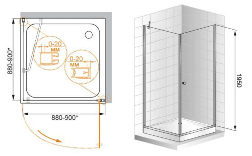 Душевой уголок 100x100 Cezares ELENA-W-A-1-100-P-Cr-R